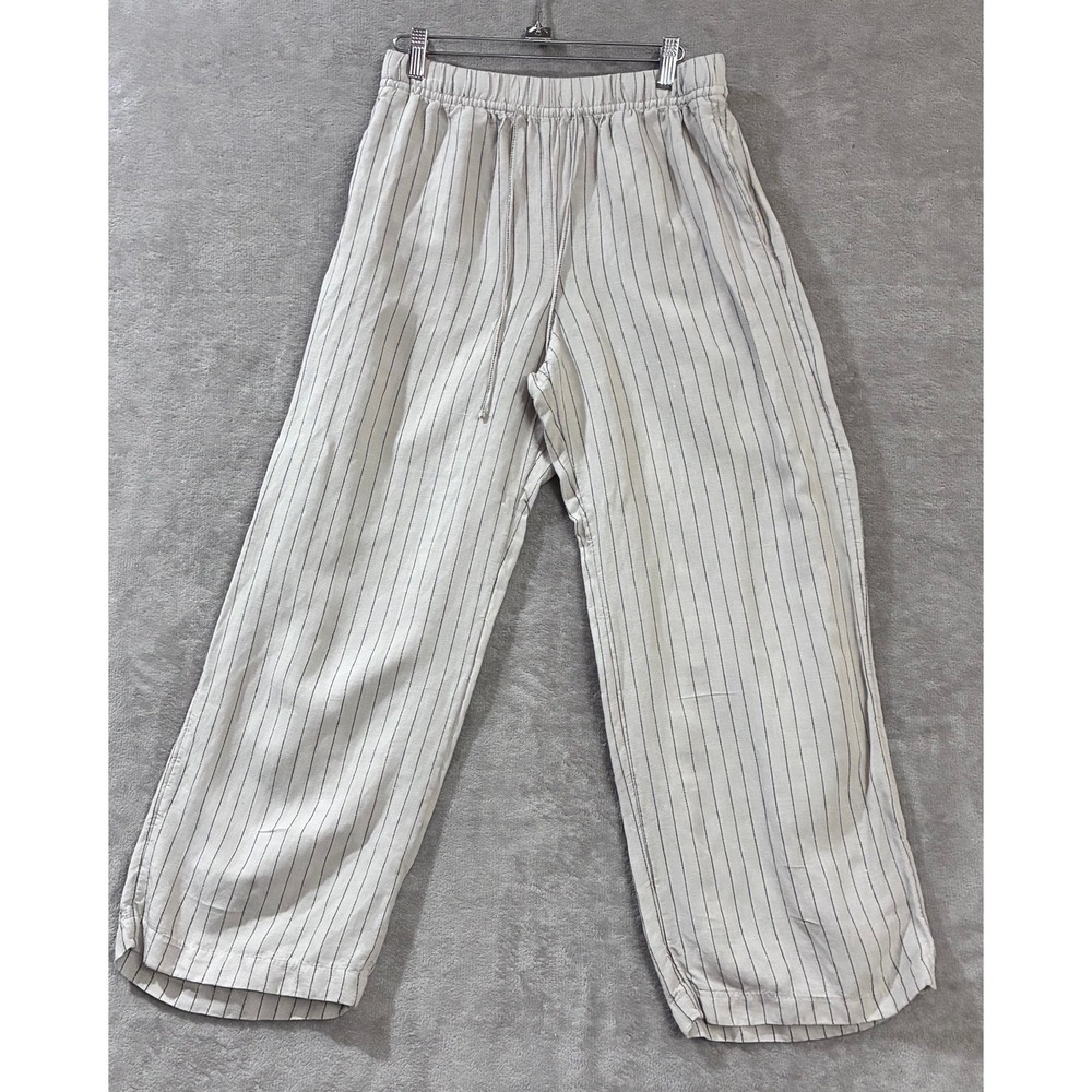 H&M Linen Blend Striped Pants Small Coastal Beachy Boho Lagenlook Capsule Resort